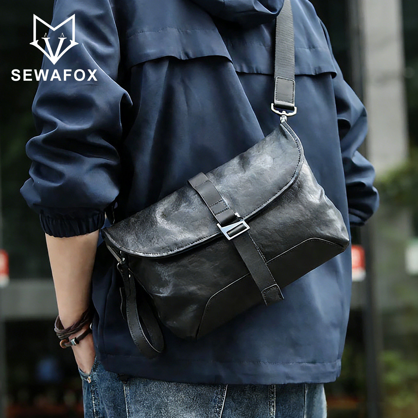 男士高级感通勤手拿包多功能单肩包休闲时尚斜挎包邮差包皮质男款