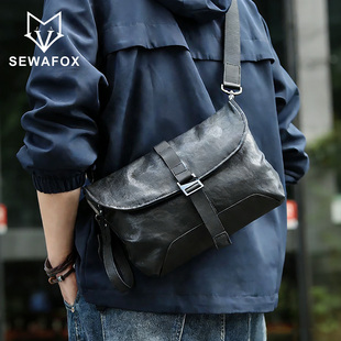 男士高级感通勤手拿包多功能单肩包休闲时尚斜挎包邮差包皮质男款