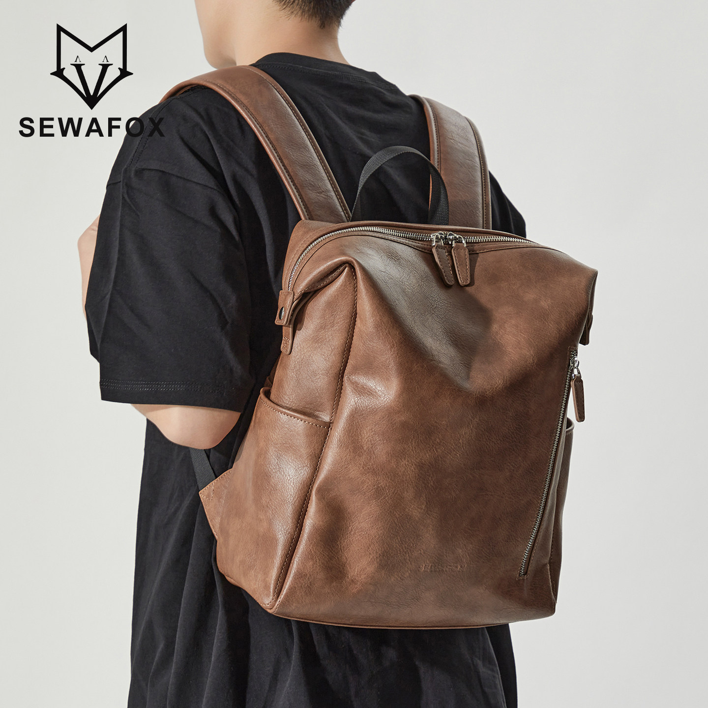 双肩包男士通勤旅行皮质高级感商务出差女14寸笔记本电脑背包男包