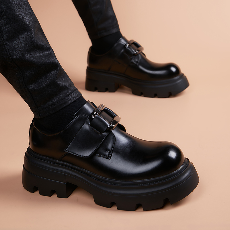 皮鞋男款秋季2024新款商务休闲黑色英伦风男士厚底潮鞋内增高男鞋