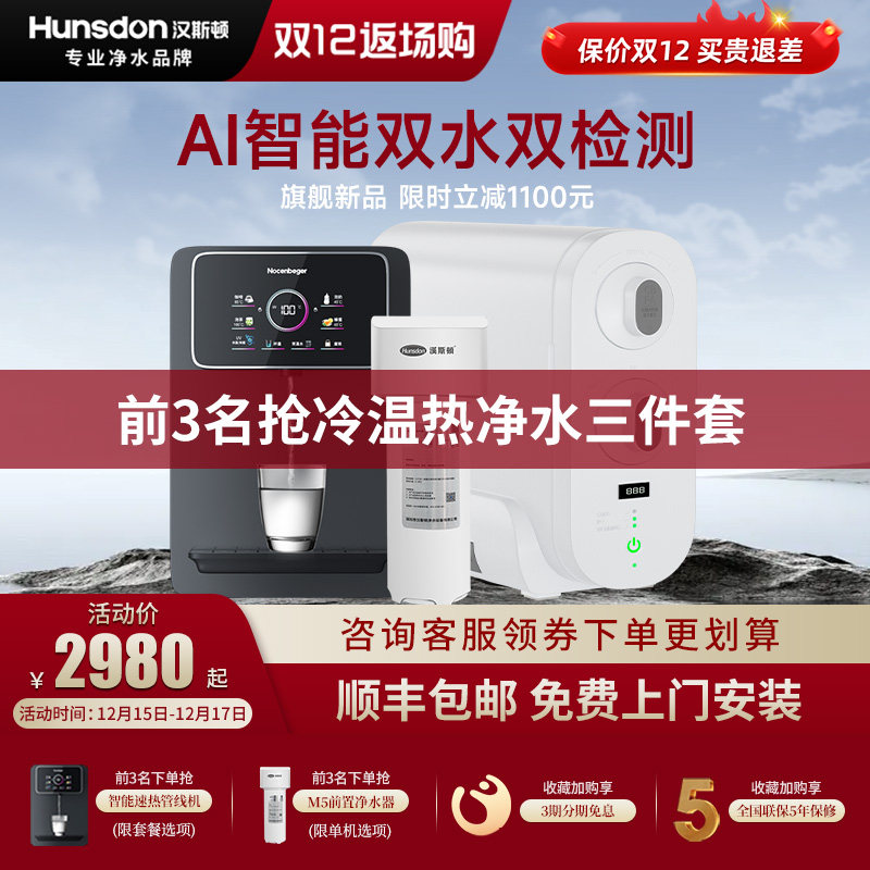 汉斯顿净水器家用直饮自来水过滤器双出水厨房反渗透纯水机C2