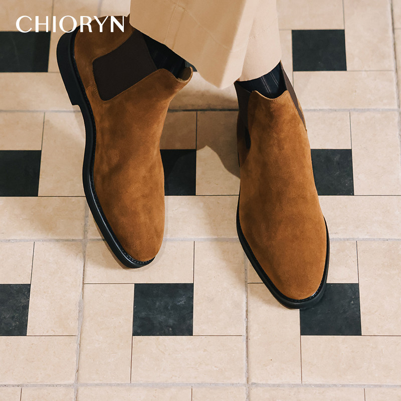 【跑车楦】chioryn青润切尔西靴男方头复古中帮户外靴真皮马丁靴