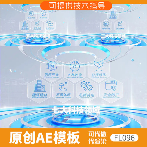 096蓝色科技感文字分类ae模板产品展示商务企业组织背景分支结构