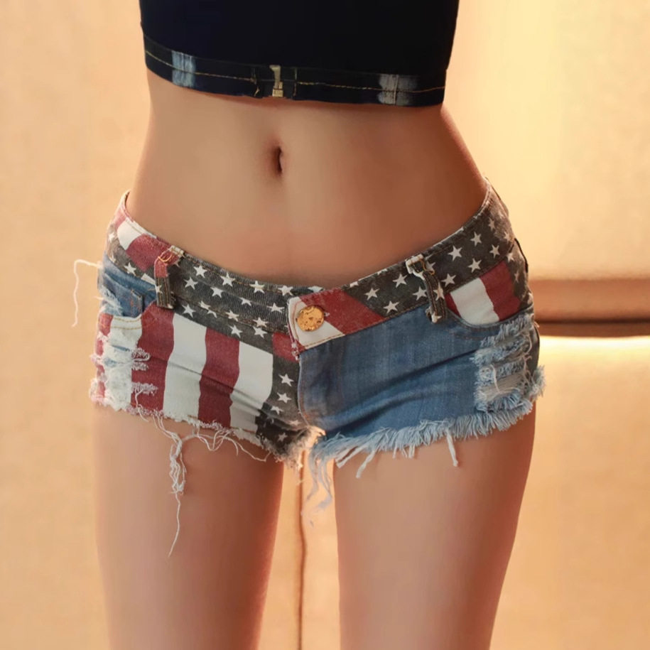 美式小短裤辣妹牛仔超短裤夏季沙滩短裤跳舞紧身低腰包臀热裤外穿