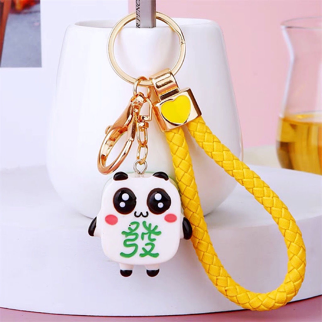 招财熊猫麻将汽车钥匙扣包包挂件