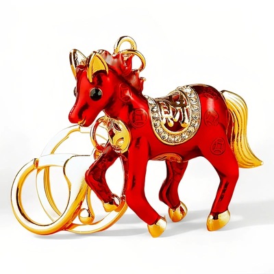 水钻双面立体招财小马钥匙扣金属十二生肖女包挂件马到成功