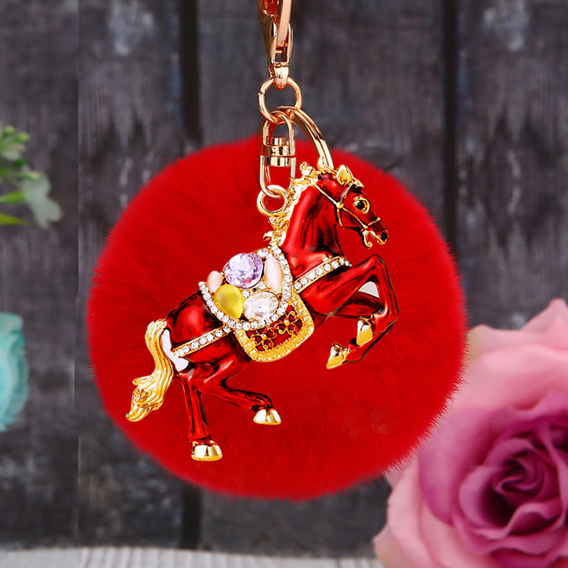 镶钻生肖高档小马汽车钥匙扣毛绒可爱男女包挂件钥匙链圈礼品