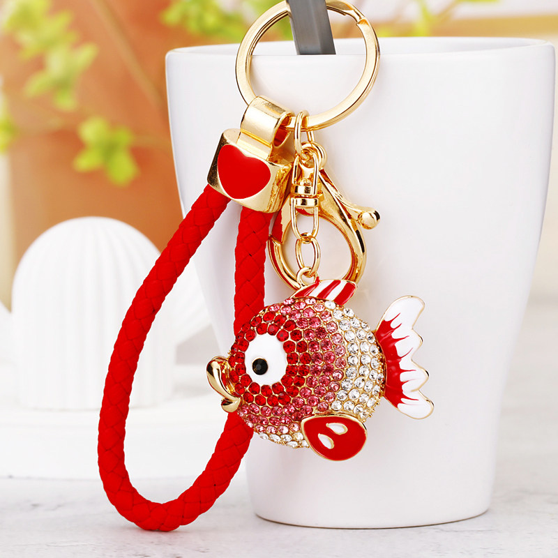 精致可爱韩创意水钻小鱼汽车钥匙扣女ins 包挂件钥匙链圈商务礼品