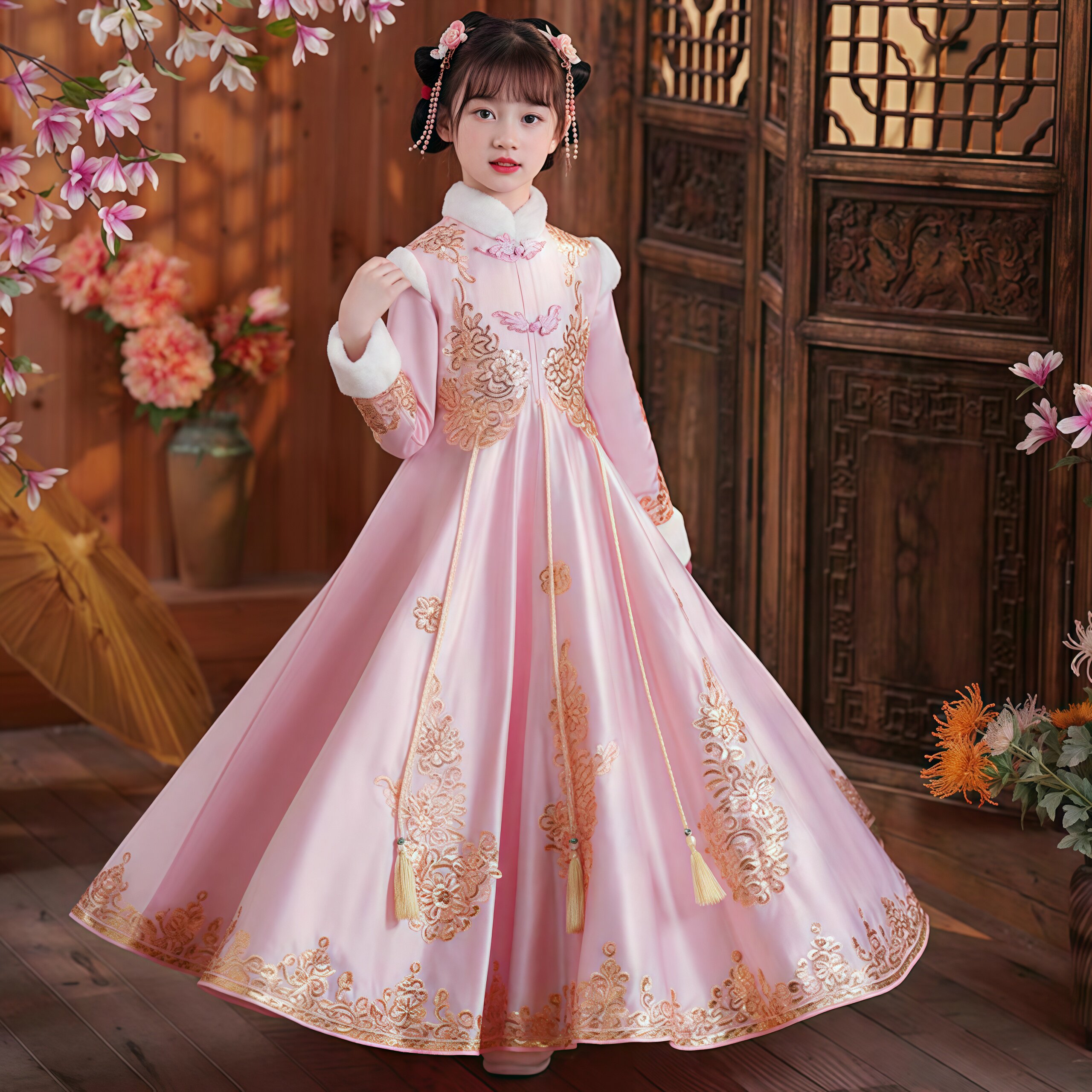 女童秋冬连衣裙过年新年衣服冬款2024新款儿童裙子冬季汉服拜年服