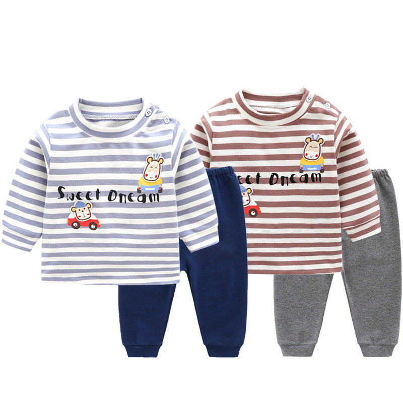 春秋新卡通小熊婴儿童套装休闲 韩版条纹男女宝宝纯棉两件套内衣,童装/婴儿装/亲子装,儿童运动套装,淘宝优惠券,粉丝福利购,淘宝优惠卷