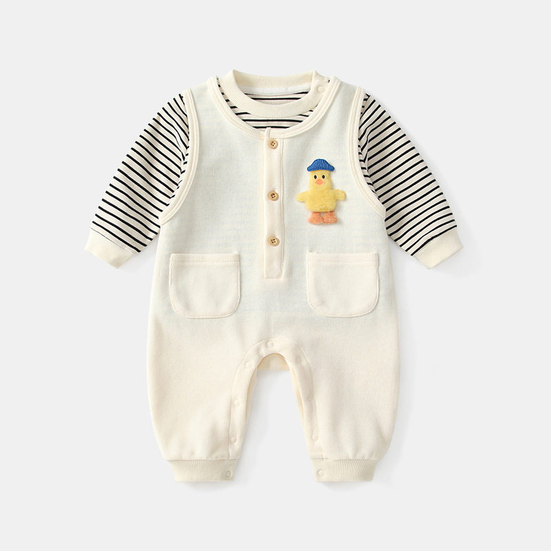 婴儿秋季新款婴童背带裤长袖男女宝宝春秋超萌洋气连体两件套装