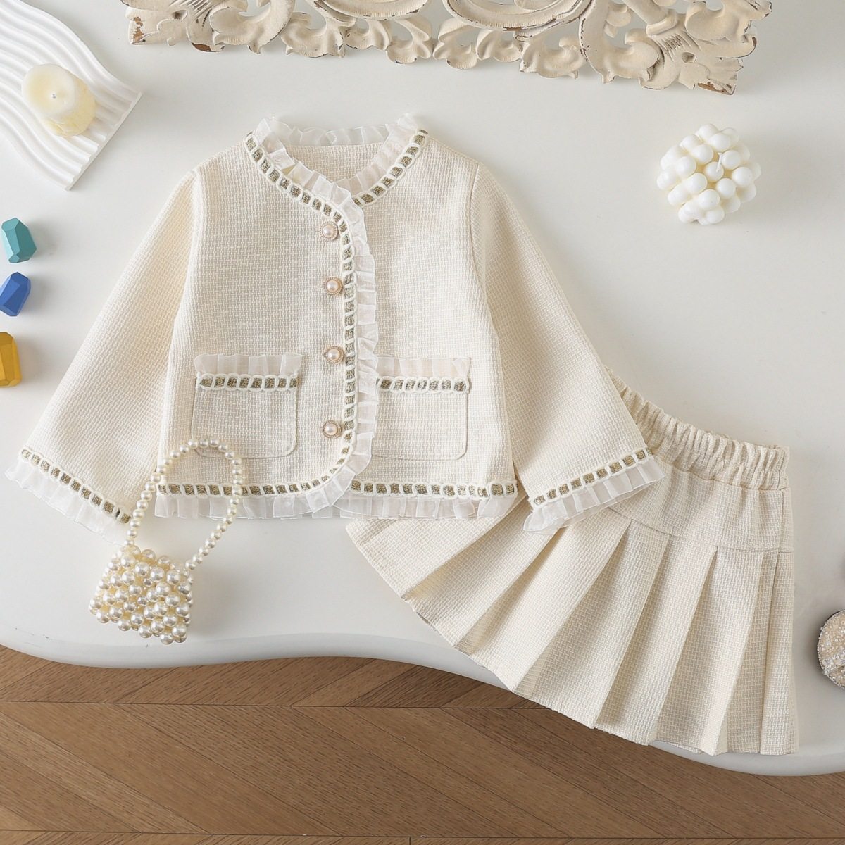 77325 中小童2024春秋新款韩版女童小香风套装宝宝时尚百褶裙套装,童装/婴儿装/亲子装,儿童运动套装,淘宝优惠券,粉丝福利购,淘宝优惠卷