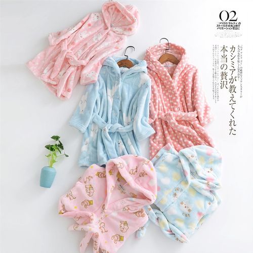 法拉绒儿童睡衣冬季女童睡袍男童法兰绒浴袍兒童珊瑚绒宝宝家居服