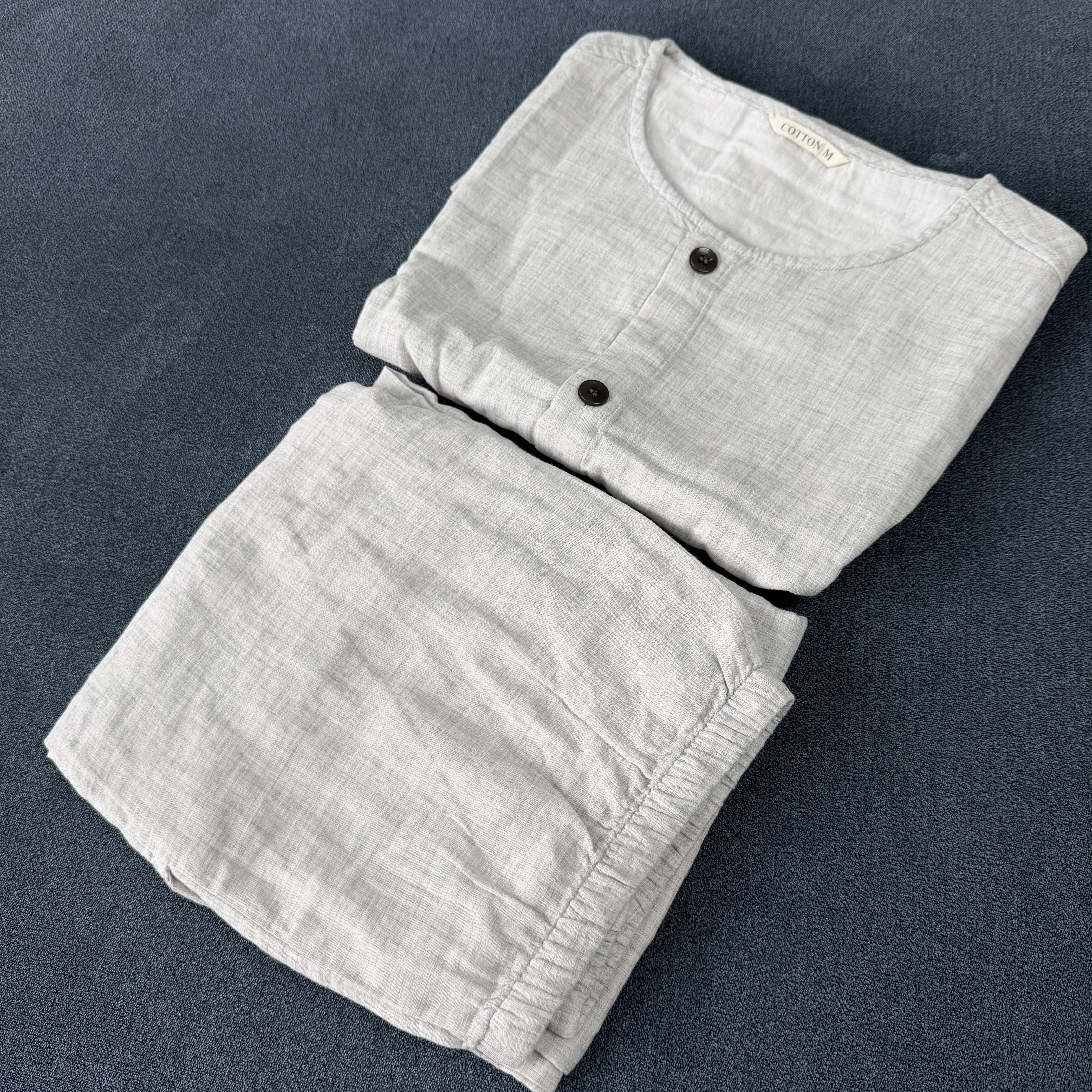 【色纺纱漫雅生活】A类 100%新疆棉双层纱短袖长裤男士家居服睡衣