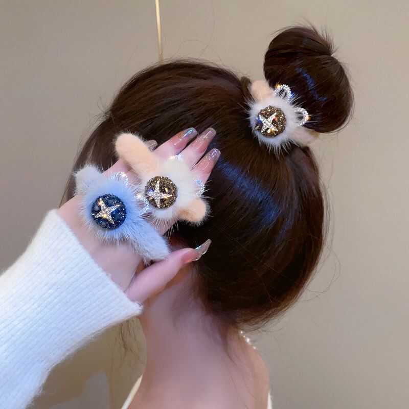 韩国进口水貂毛绒镶钻发饰