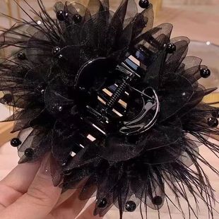 新款 抓夹 牡丹花羽毛头发抓夹高颜值轻奢精致鲨鱼夹抓夹夏季 热门款