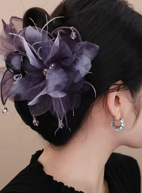 玉影花发夹女新中式花朵盘发抓夹2026新款轻奢高级感鲨鱼夹头饰