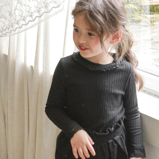 2026春款 儿童女孩洋气蕾丝袖 坑条棉质打底衫 现货 草莓珊韩国童装