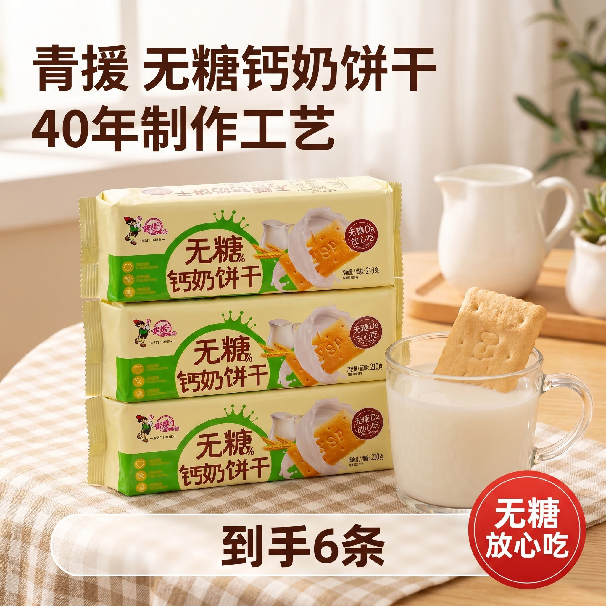 青援无糖钙奶饼干婴幼儿儿营养饼干食品中老年儿童健康零食旗舰店