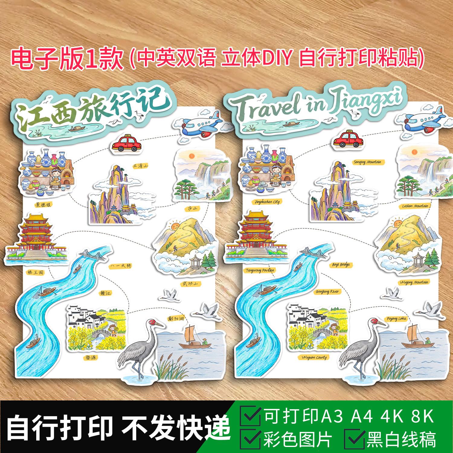 1084-中英双语江西旅行记立样图/效果图销售