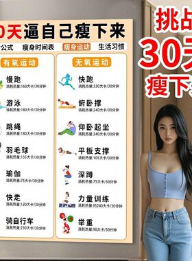 挑战30天瘦下来减肥习惯养成卡通墙贴励志装饰画客厅卧室玄关壁画