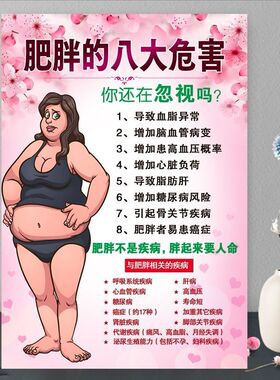 肥胖的危害海报美容院装饰画减肥的好处减脂瘦身塑形海报贴画