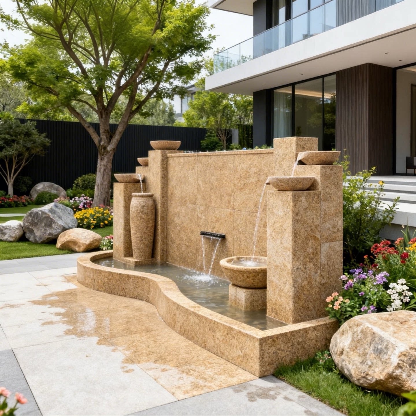 别墅庭院户外石材流水喷泉鱼池造景露台风水缸欧式招财摆件定制