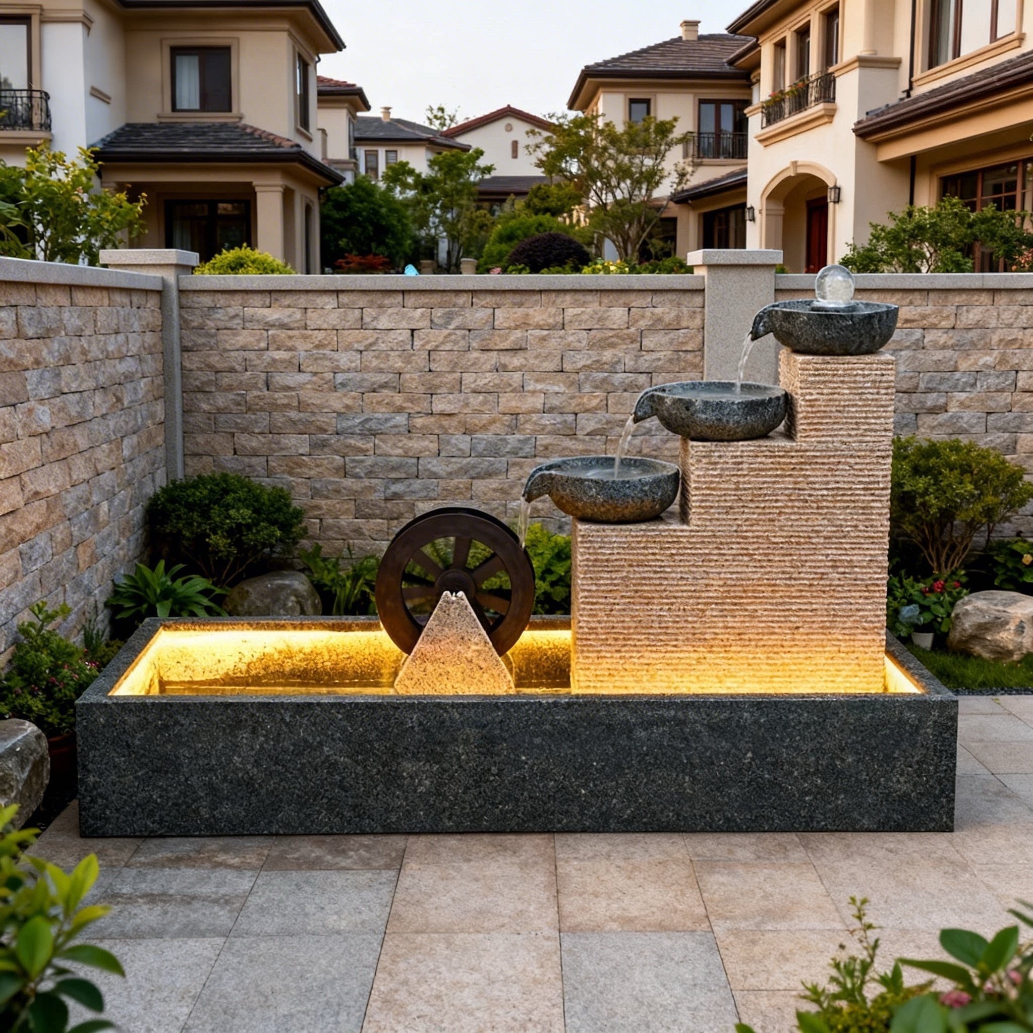 别墅庭院户外石材流水喷泉鱼池造景露台风水缸欧式招财摆件定制