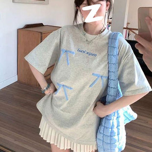 短袖 新款 100%纯棉情侣装 t恤女宽松夏季 学院风独特别致半袖 体恤衫