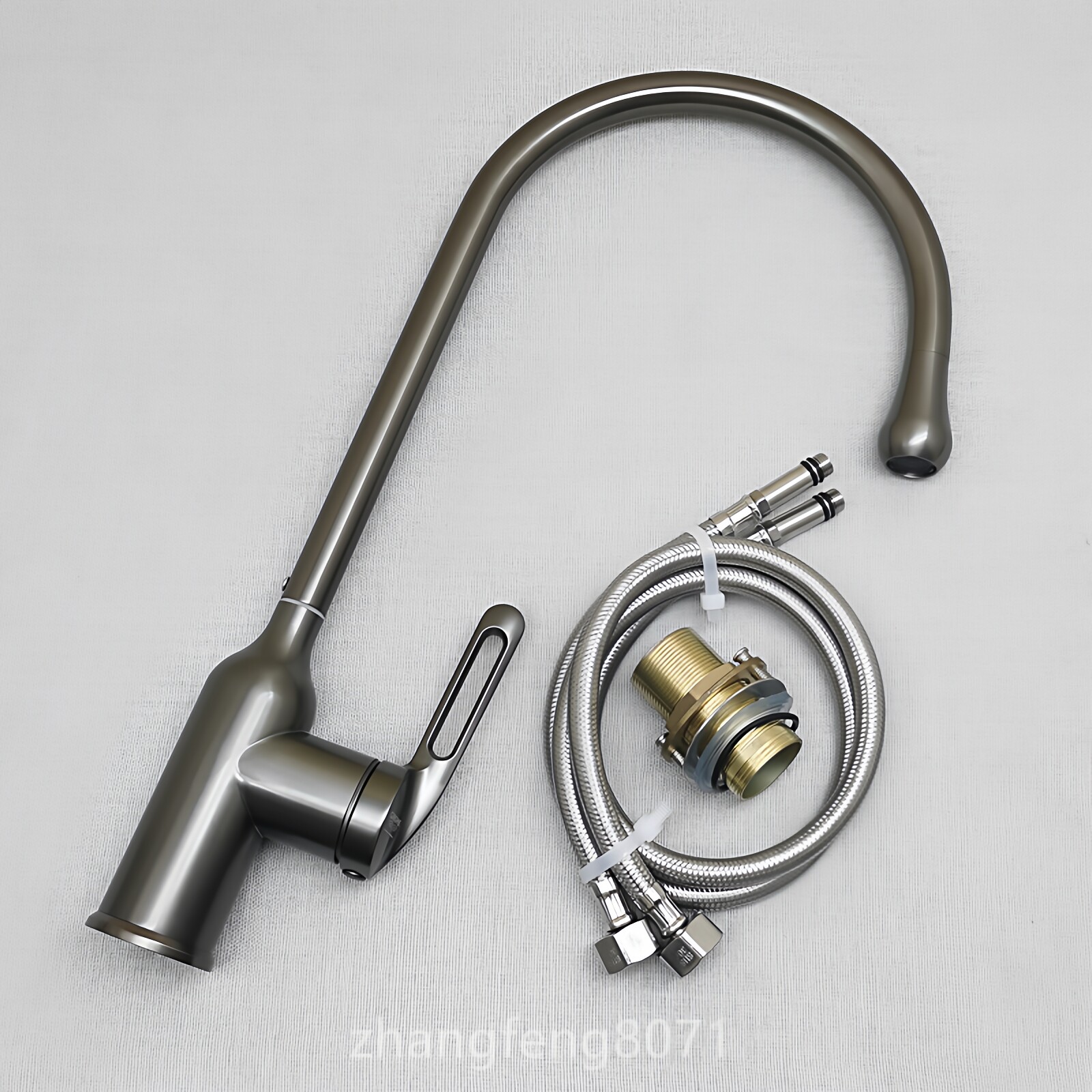 外贸出口304不锈钢厨房冷热水龙头滚珠轴承旋转枪灰色洗菜盆混水