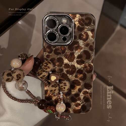 复古辣妹豹纹手链苹果16手机壳iphone17适用14pronax轻奢13镜头膜