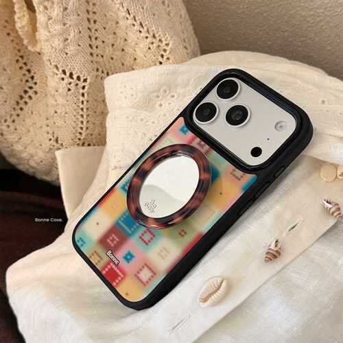 复古玳瑁风适用iphone18pm苹果17pro手机壳个性镜面支架14/15防摔