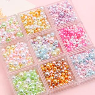 ABS无孔彩色仿珍珠散珠diy手工配件装饰高亮马卡龙化妆盒填充珠子