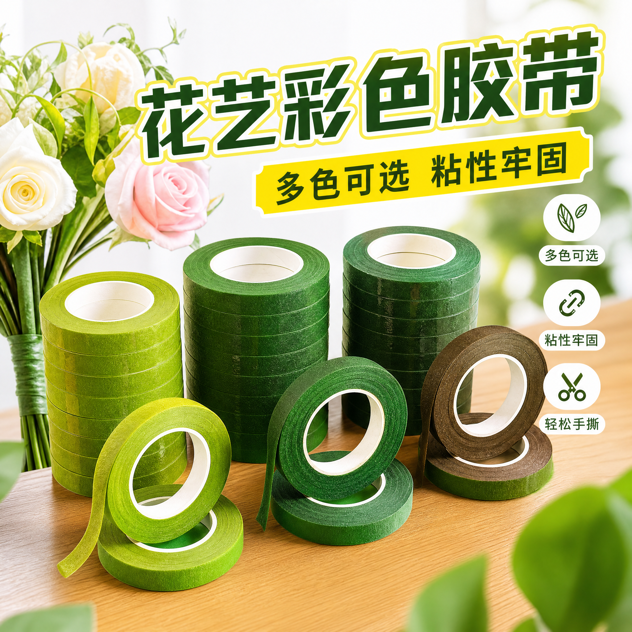 纸艺胶带皱纹纸 免邮DIY手工花束园艺花艺绿胶布玫瑰花丝网花材料