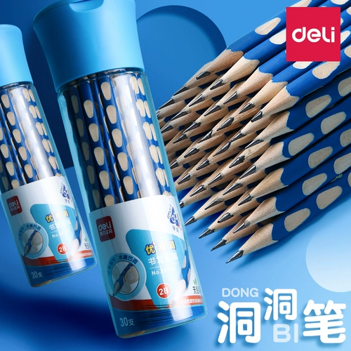 得力 Коррекция пещеры, коррекция, сцепления с ручкой открытки. Учащиеся начальной школы не -токсичная сгущенная треугольная стержня HB2B Написание деревянного карандаша