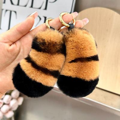 迷你老虎尾巴可爱真雷克斯兔毛汽车钥匙扣挂件毛绒公仔玩偶揹包包