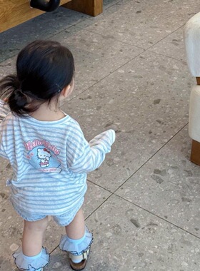 helloKitty女童长袖t恤春夏儿童卡通条纹上衣宝宝薄款防晒衣罩衫