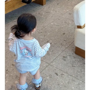 helloKitty女童长袖t恤春夏儿童卡通条纹上衣宝宝薄款防晒衣罩衫