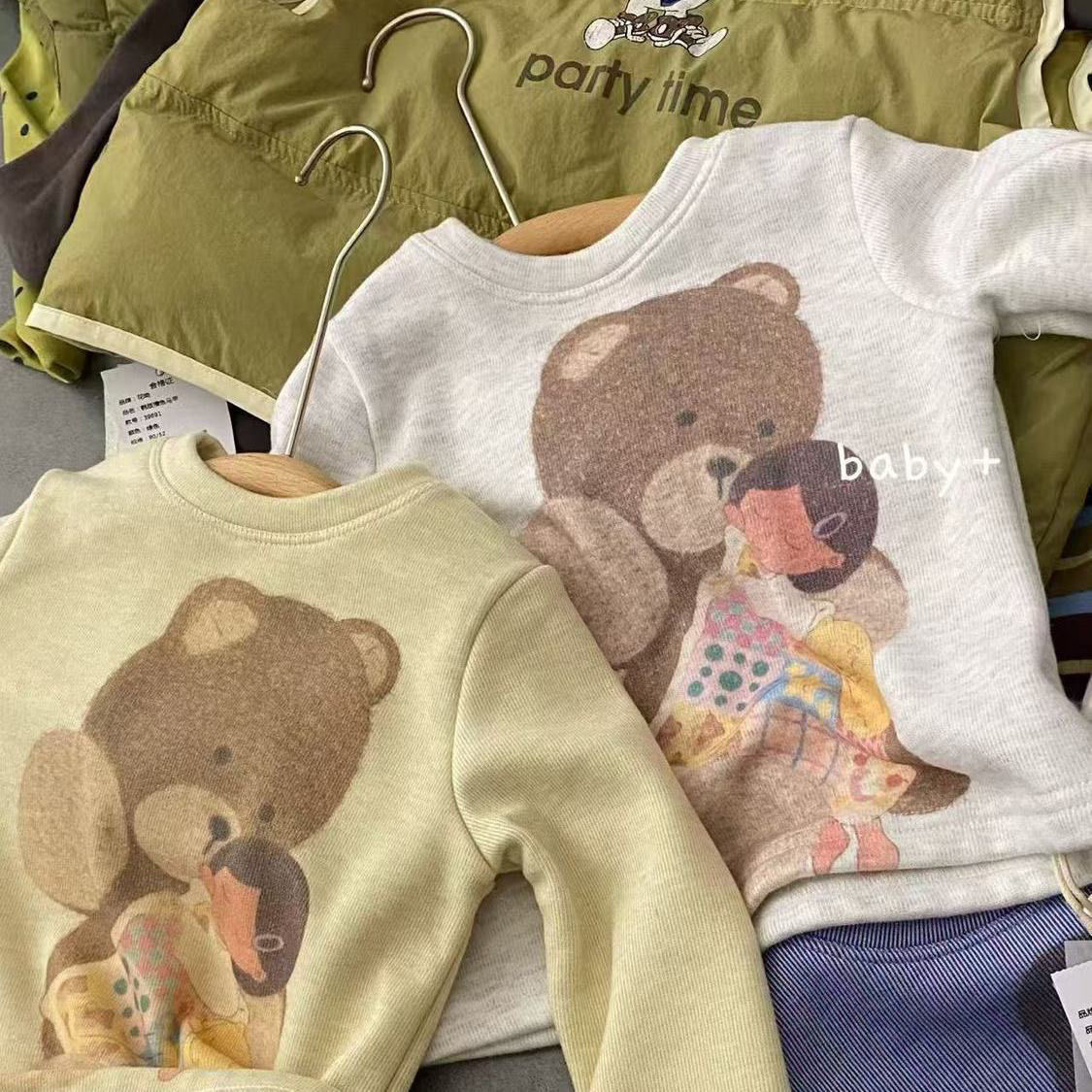 儿童卡通小熊加绒打底衫冬2025女童一体绒弹力长袖T恤衫上衣内搭