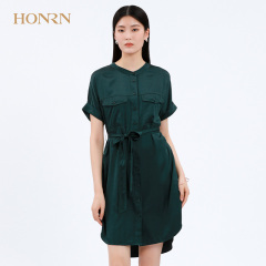 HONRN/红人专柜正品夏季女装圆领真丝连衣裙商场同款HE22OL053