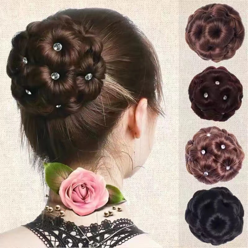 韩版懒人古风抓夹镶钻九朵花盘发洋气蓬松发包舞蹈盘发时尚花苞头