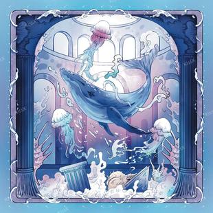 深海蓝鲸绒桌布70CM丽丝绒塔罗牌神谕卡绒桌布