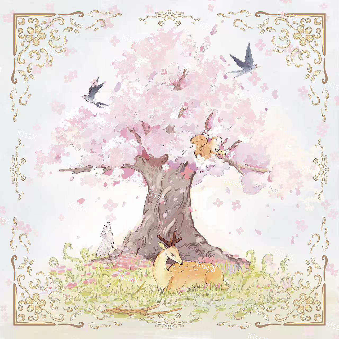 樱花树下绒桌布70CM丽丝绒塔罗牌神谕卡绒桌布