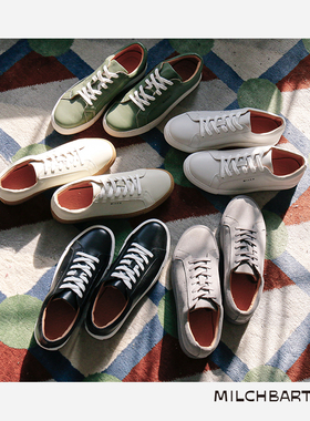 MILCH 丰海同款夏季韩版真皮小白鞋时尚男鞋潮鞋女百搭休闲米色