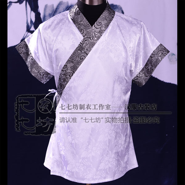 七七坊◆汉服常服汉韵夏装古风日常男士提花绸短袖交领半臂国潮