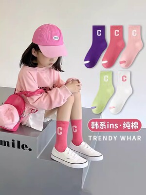 运动简约秋冬彩色女童袜纯棉