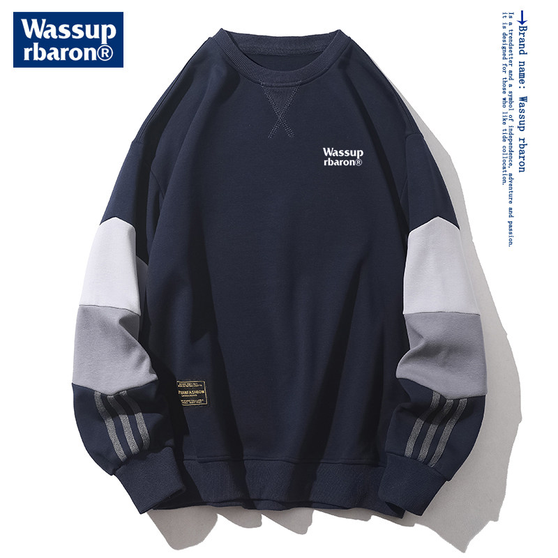 아울렛 | WASSUP RBARON 스웨트 셔츠 남성 봄 가을 겨울 라운드 넥 트렌디 캐주얼 긴팔 탑