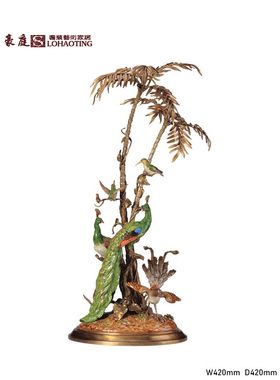 陶瓷配铜花鸟装饰摆件