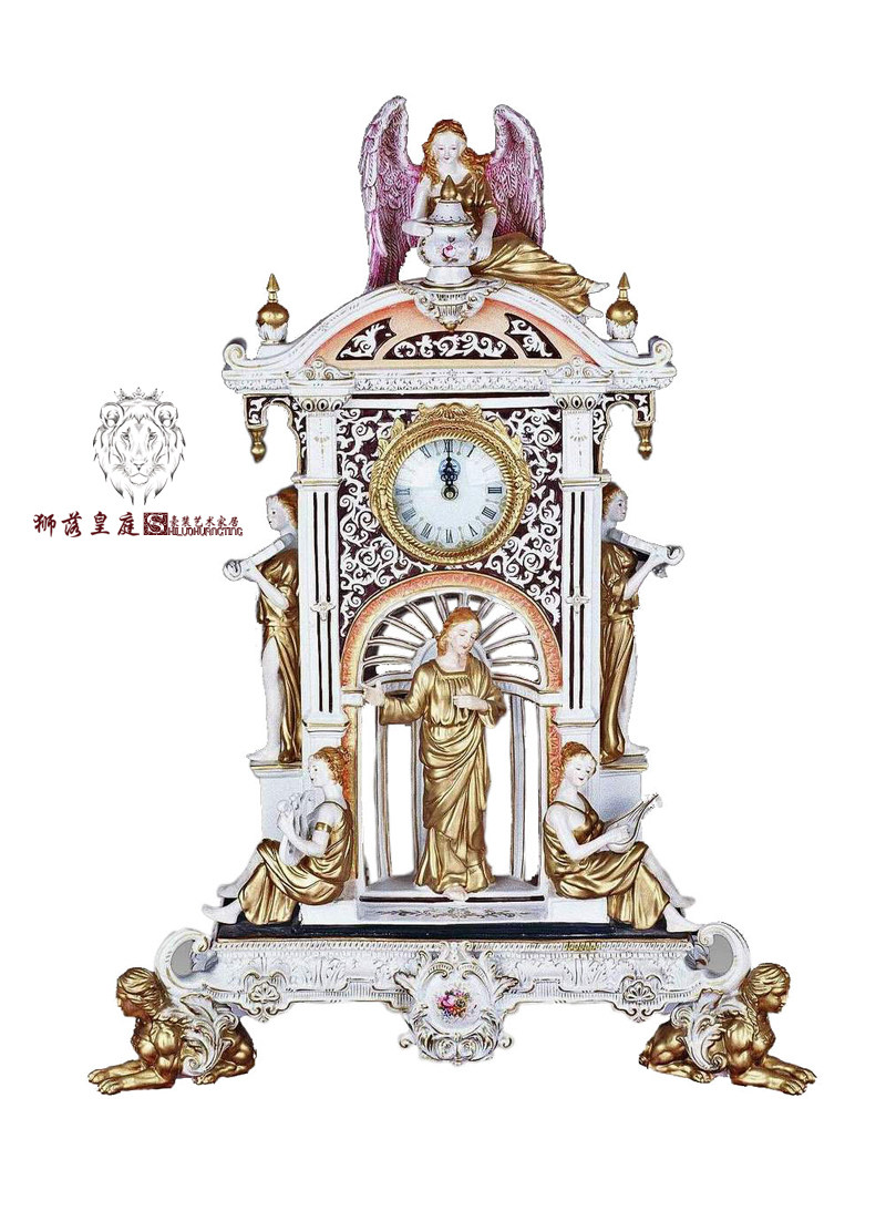 狮落豪庭高端法式宫廷天使人物装饰钟纯手工艺术彩绘欧式桌面钟表