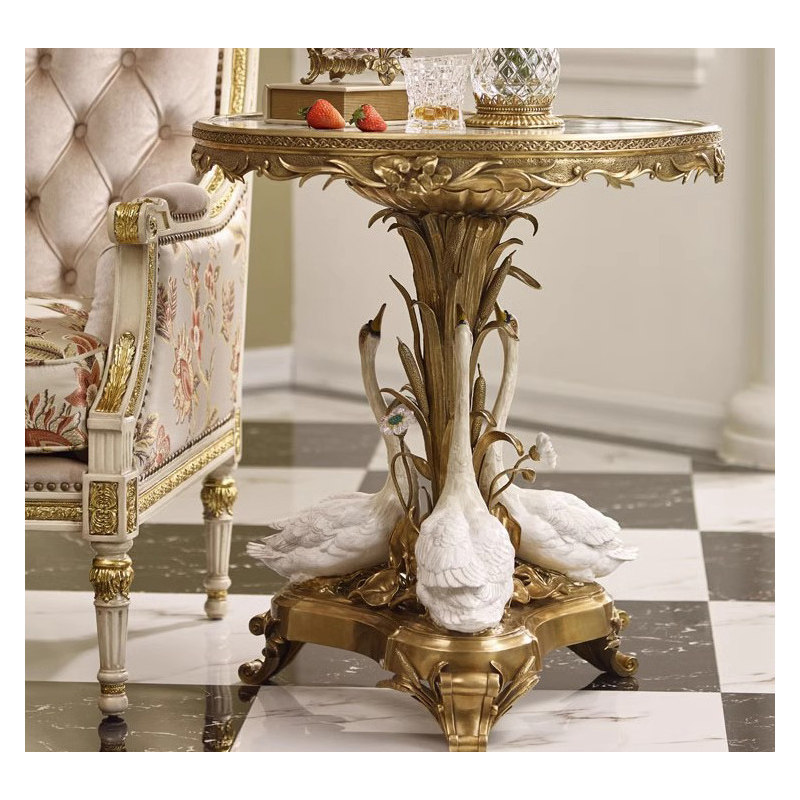 纯铜陶瓷手工彩绘天鹅艺术角几